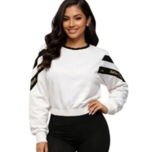 Justice Black and White Sweatshirt with Gold Details Size L (Junior)